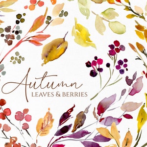 Feuilles d'automne aquarelle Clipart feuillage d'automne Clip Art cadre couronne orange jaune bordeaux en téléchargement numérique usage commercial gratuit Png