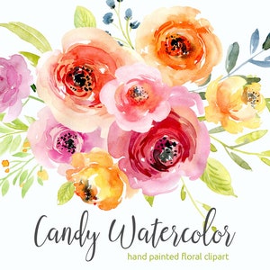 Watercolor Flowers Clipart Pink Blush Red Light Florals Roses | Etsy