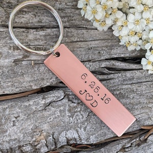 Copper Anniversary Keychain 7 Year Anniversary, Key Ring for Husband, Anniversary Gift For Him, Initials Keychain, Initials and Date keyring