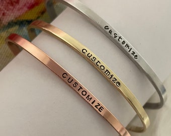 Customized Galentines Day Gifts - Valentines Gifts for Her - skinny Brass or Copper Bracelet - Galentines Bracelet Gift - Best Friend Gift