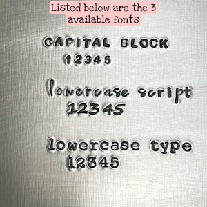 May include: A close-up of three font styles with the text "CAPITAL BLOCK 12345", "lowercase script 12345", and "lowercase type 12345".