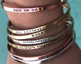 Custom Stacking Bracelet- Engraved Bracelet Girlfriend Gift Personalized Cuff Bracelet Ride or Die Bracelet Bridesmaid Gift  Mantra Bracelet