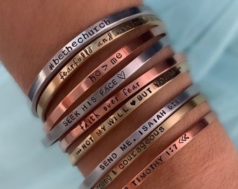 Custom Hand-Stamped Bible Verse Cuff Bracelet - Christian Jewelry