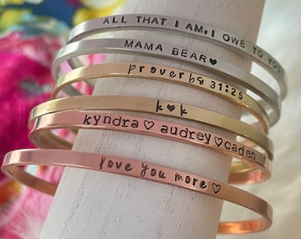 Personalized Hand Stamped Bracelet: Name Jewelry Gift for Mom