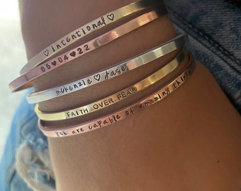 Personalized Cuff, Engraved Affirmation Cuff Bracelet, Girlfriend Gift, Personalised Jewelry, Custom Bracelet, Custom Christmas Gift for her