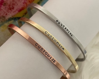 minimalist, Customizable cuff Bracelet, Cute Bulk Gifts for women, Bulk Bracelet, Small Christmas Gift for women, Mom, Metal Stamped Jewelry