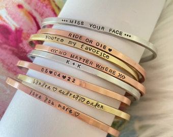 Custom Cuff Bracelet: Personalized Mantra, Long Distance Gift