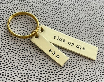 Custom Handstamped Metal Keychain, Ride Or Die Keychain, Long Distance Best Friend Gift, Best Freind Birthday Gift, Best Friend Keychain