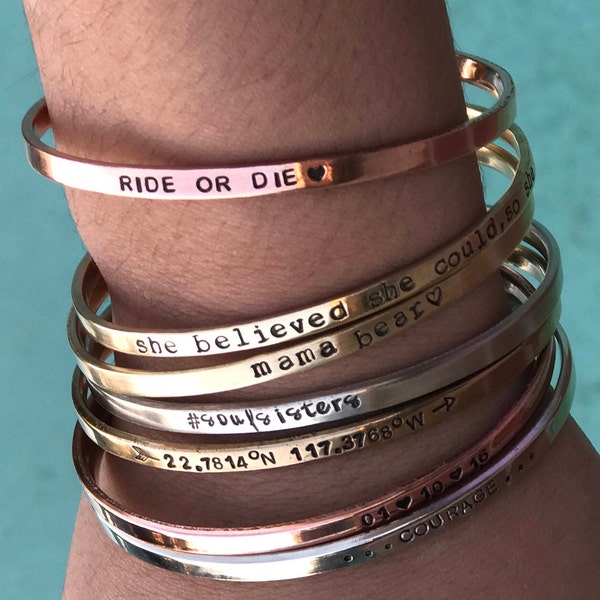 Create Your Own - Friendship Bracelet Silver - Gift idea - Custom Bracelet Personalized Jewelry - Cuff Bracelet Stamped Best Friend Jewelry