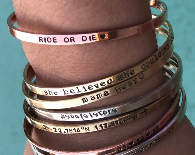 Custom Stamped Cuff Bracelet: Personalized Silver Jewelry, Friendship Gift