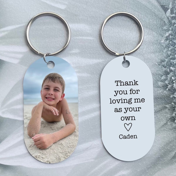 Step Dad Father’s Day Gift, Stepdad Gift, Bonus Dad, Thank you for loving me as your own Keychain, Photo Keychain custom keychain for Dad