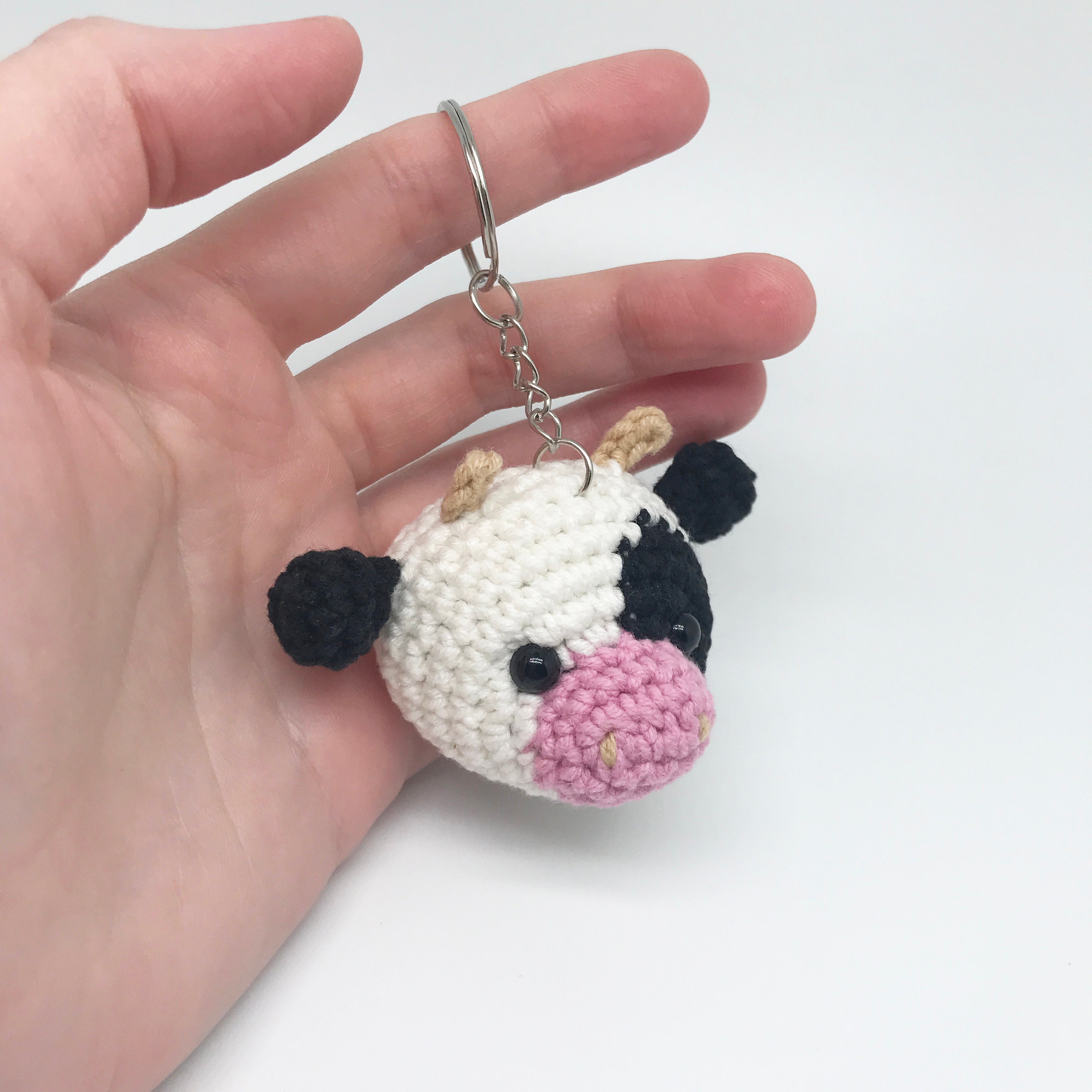 Crochet cow keychain Cute animal keychains Crochet Etsy