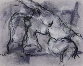 Deni Gesture 6Original Nude DrawingCharcoal and Pastel Chalk