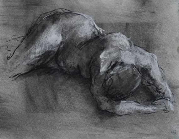 Deni Gesture 6Original Nude DrawingCharcoal and Pastel Chalk