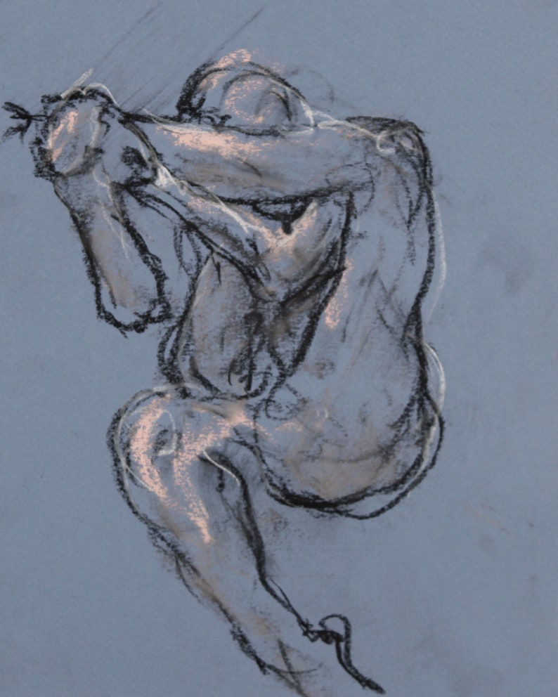 Deni Gesture 6Original Nude DrawingCharcoal and Pastel Chalk