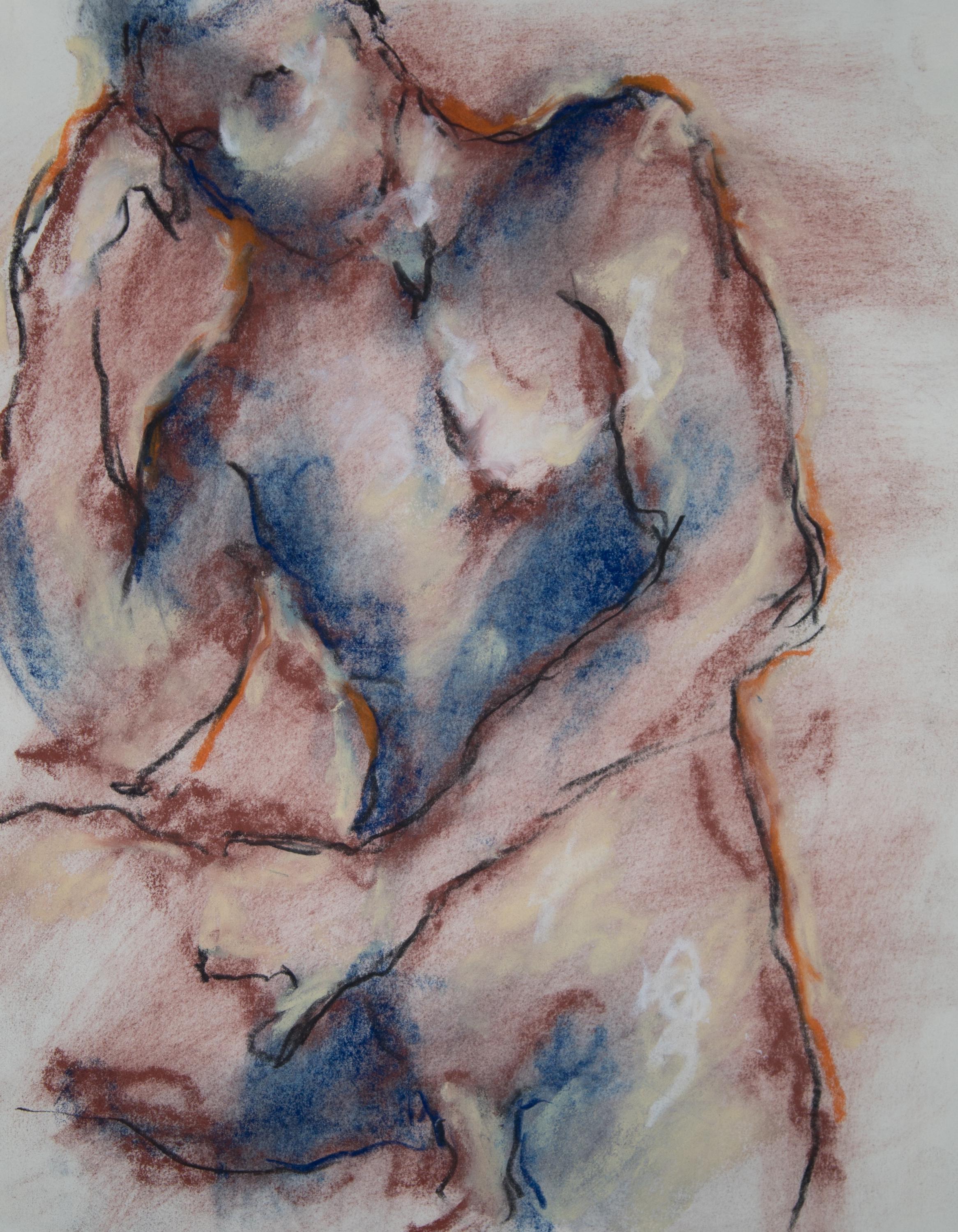 Original Nude Drawing / Charcoal and Pastel Chalk / Damian Gesture 10