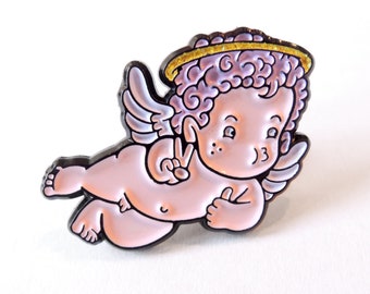Holy Angel Pin - cupid soft enamel lapel pin with GLITTER halo