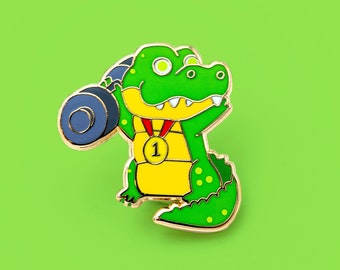 Bodybuilder Crocodile enamel pin - olympic croc lapel pin