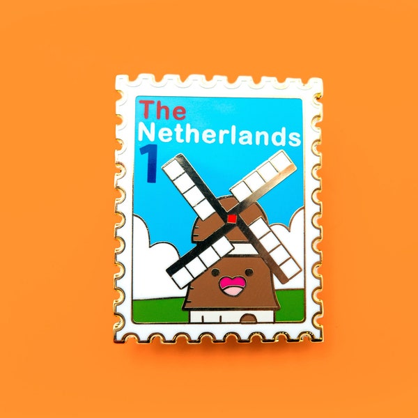 Dutch Windmill Postal Stamp pin - hard enamel pin - The Netherlands postal stamp