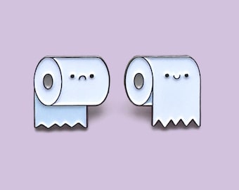 Tiny Toilet Paper Pin Set | Cute Happy and Sad Enamel Pins | Kawaii Pin Pair