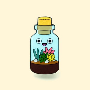 Succulent in tiny jar enamel pin - green house pin