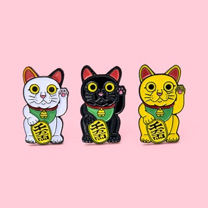 Lucky Cat enamel pin - Maneki Neko lapel pin - lucky charm badge