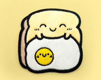 Fluffy Sleepy Toast iron-on patch - Kawaii food embroidered patch