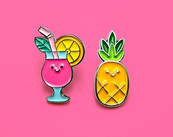 Mini pineapple and cocktail soft enamel pin - small board filler lapel pin