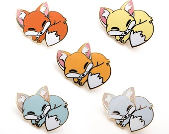 Sleepy Fox enamel pin - Fennec, Red, orange, Arctic and Gray fox hard enamel pin