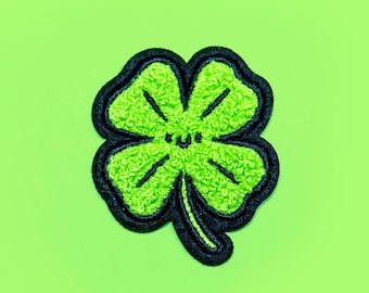 Fluffy mini Lucky 4 leaf clover iron-on patch