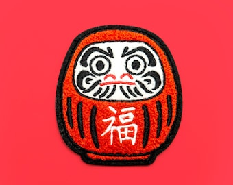 Fluffy Daruma iron-on patch - Japanese embroidered patch