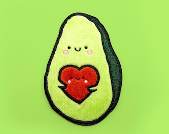 Fluffy Avocado iron-on patch - Kawaii food embroidered patch