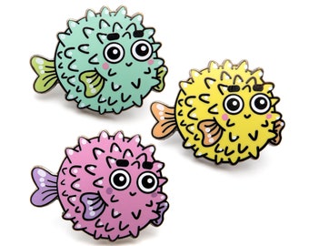 Baby Puffer fish pin - Blowfish - yellow Puffer fish - pink Puffer fish - mint Puffer fish - hard enamel pin