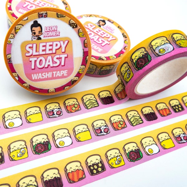 Sleepy Toast Washi Tape - Cute Washi Tape - Breakfast Washi Tape