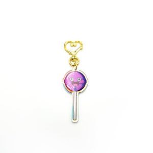 Kawaii Acrylic Lolly Keychain Double sided rainbow glitter epoxy finish image 2