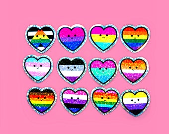LGBTQAI+ STICKERS - Small Pride Flag glitter stickers