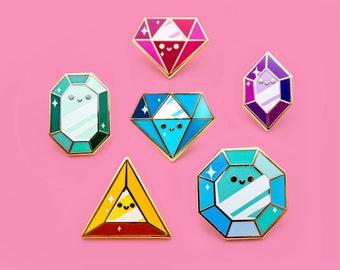 Tiny Gem Pins - Emerald, Ruby, Topaz, Citrine, Amethyst and Diamond hard enamel pin