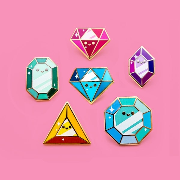 Tiny Gem Pins - Emerald, Ruby, Topaz, Citrine, Amethyst and Diamond hard enamel pin