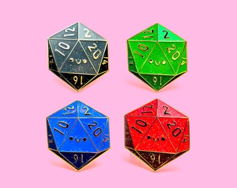 D20 Dice hard enamel pin