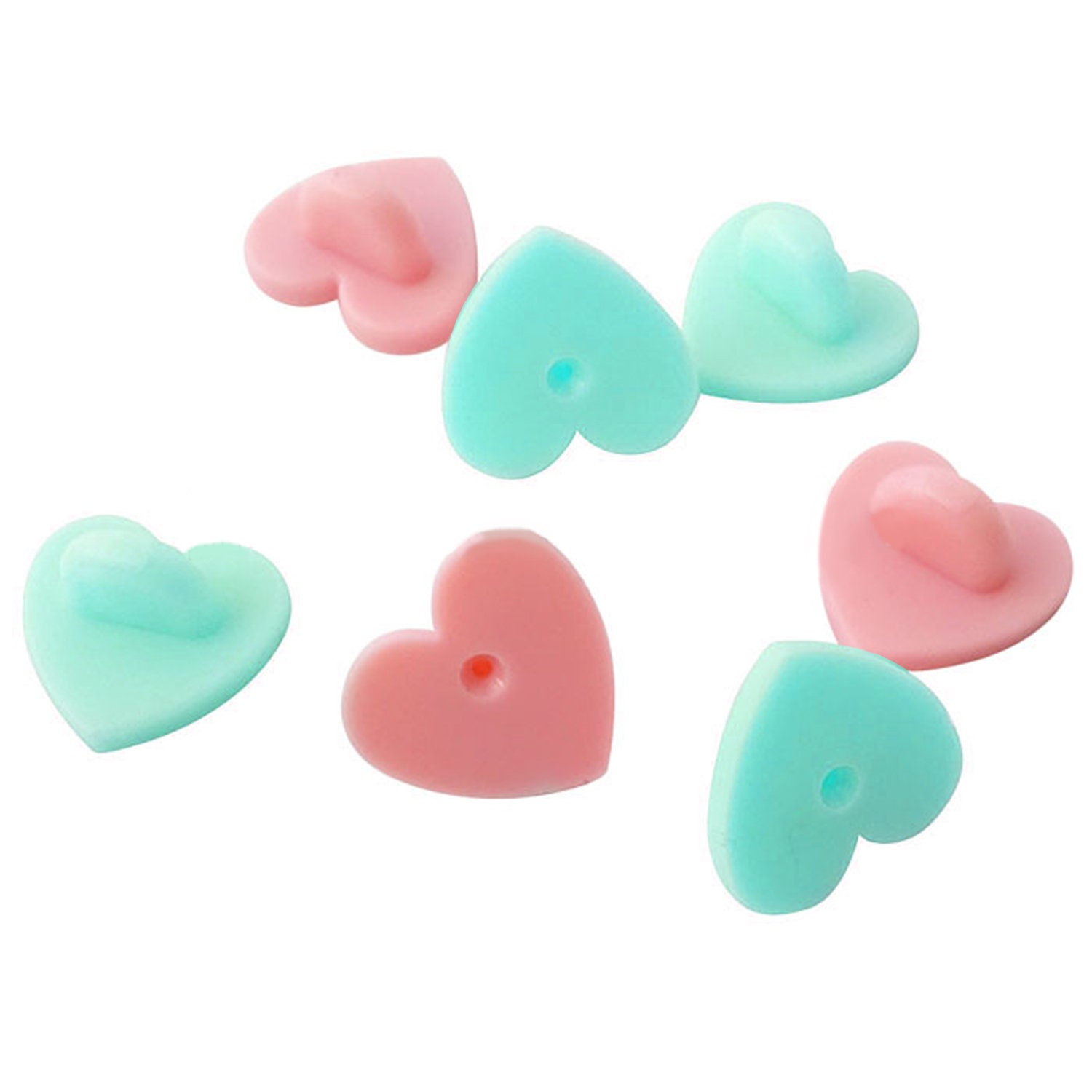 Heart rubber backs for enamel pins, lapel pins, rubber clasps, mint and pink backings