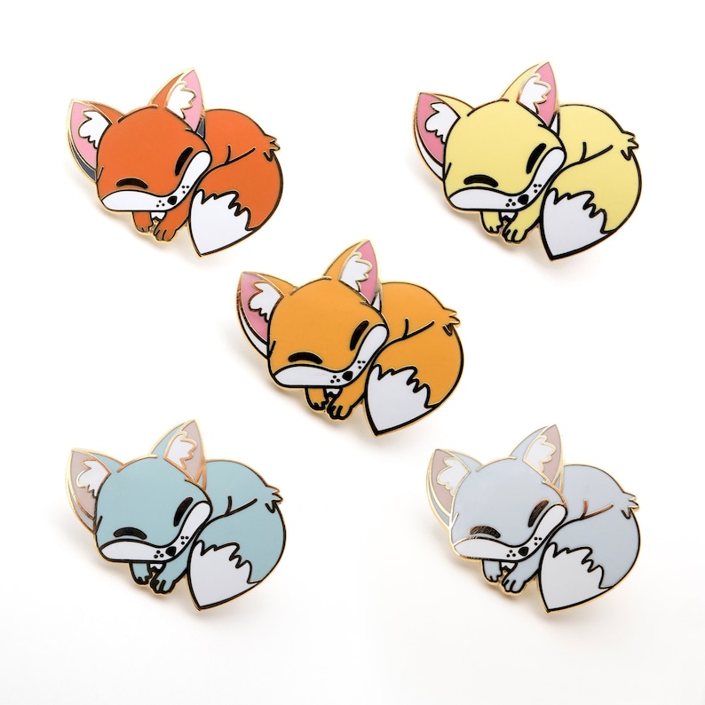 orange Red Sleepy Fox enamel pin Arctic and Gray fox hard enamel pin Fennec