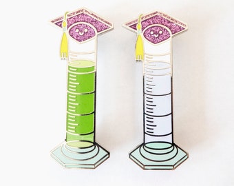 science graduation cylinder pin - glow in the dark enamel pin - purple glitter