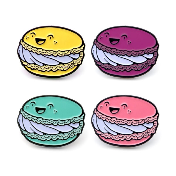 Happy Macaron enamel Pin - pastel pink - green mint - yellow banana & raspberry