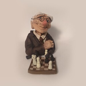 Geri&#39;s Game. Handmade polymer clay action figure.  Unique collectible.