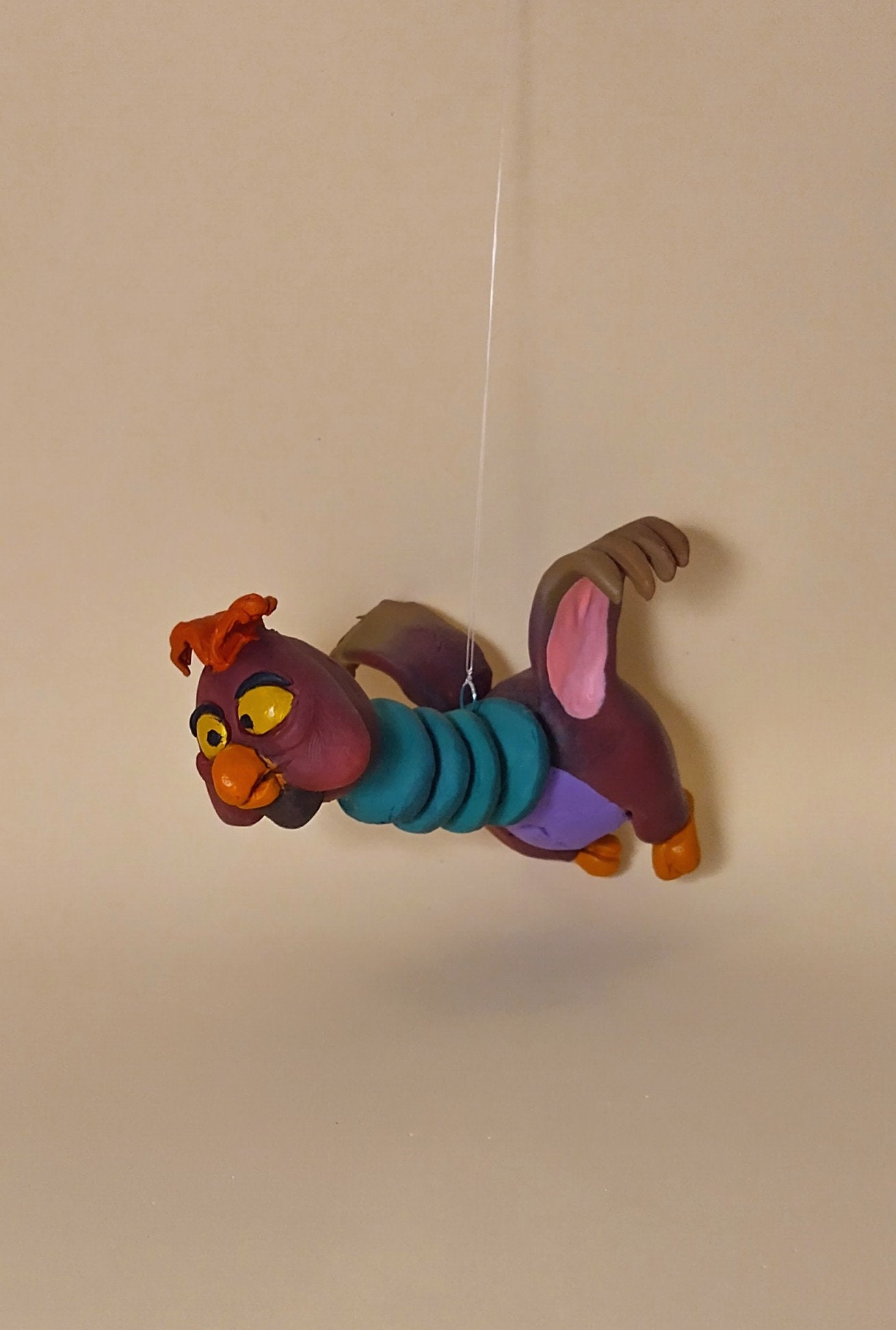 Alice in wonderland (accordion owl).  Handmade polymer clay action figure.  Unique collectible.