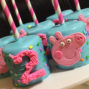 Dozen 12 Peppa Pig Chocolate Covered Marshmallow Pops. Peppa Pig Birthday. Peppa Pig Favors. Marshmallows. Peppa Pig Baby Shower. image 1