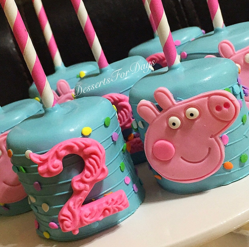 Dozen 12 Peppa Pig Chocolate Covered Marshmallow Pops. Peppa Pig Birthday. Peppa Pig Favors. Marshmallows. Peppa Pig Baby Shower. image 1