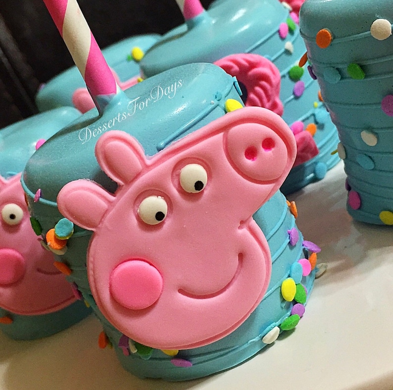 Dozen 12 Peppa Pig Chocolate Covered Marshmallow Pops. Peppa Pig Birthday. Peppa Pig Favors. Marshmallows. Peppa Pig Baby Shower. image 2