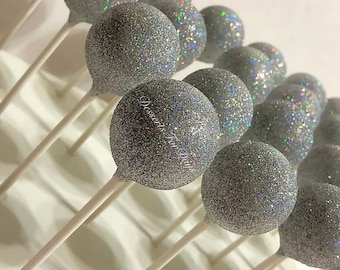 Glitter Cake Pops. Disco Cake Pops.Glitter Party.Glitz and Glamour Theme. Dessert Table.Glitter Cake Ball. Cake On A Stick. Disco Party