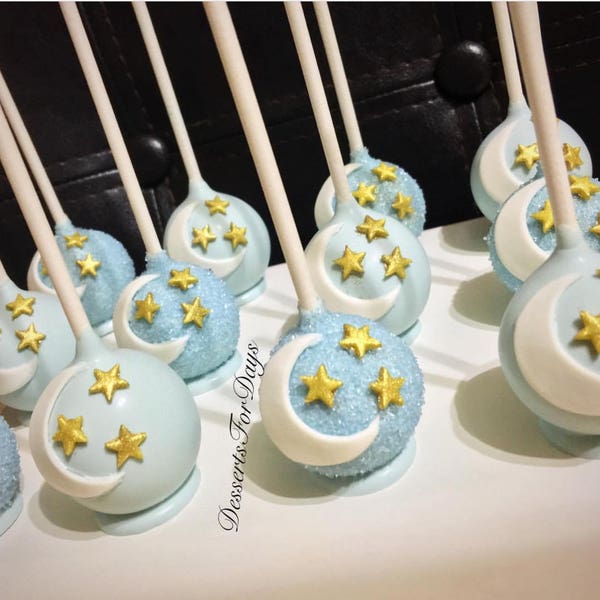 1dz. Twinkle Twinkle Little Star Cake Pops. Baby Shower Cakepops. Star and Moon Cakepops. Party Favors.